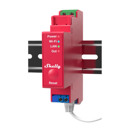 Shelly Pro 1PM. UL Certified. Professional 1-channel DIN rail smart relay switch up to 16A with power metering. Wi-Fi, LAN and Bluetooth connection