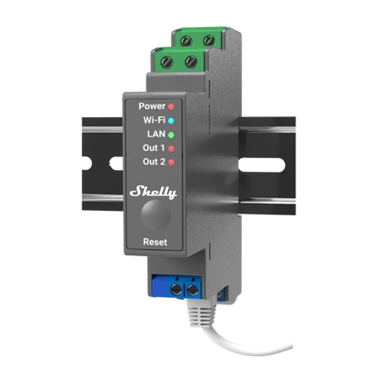 Shelly Pro 2. Relé inteligente profesional de 2 canales para carril DIN hasta 25A con conexión Wi-Fi, LAN y Bluetooth