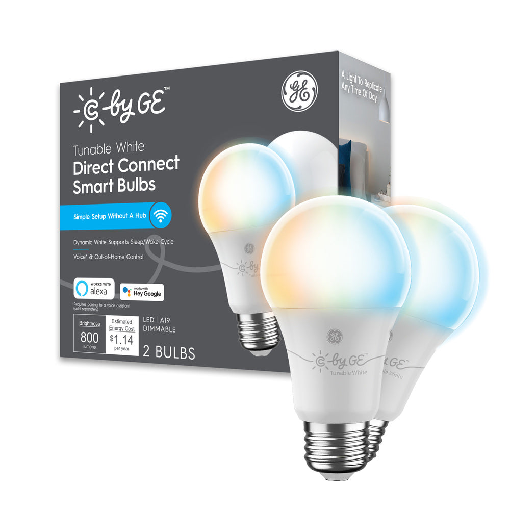 Bombilla inteligente Cync Tunable White A19. Bluetooth y Wi-Fi, funciona con Alexa y Google Home (paquete de 2; el empaque puede variar)
