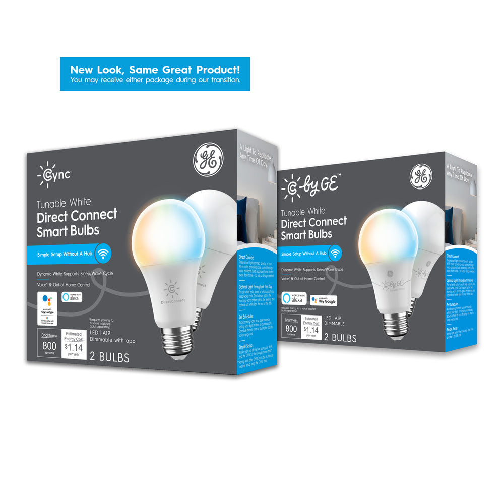 Cync Smart Bulb Tunable White A19. Bluetooth and Wi-Fi, Works with Alexa and Google Home (2 Pack - Packaging May Vary)